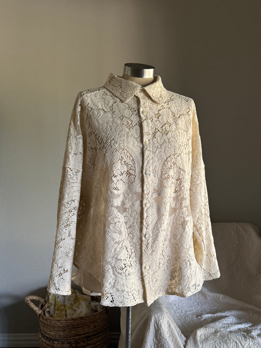 Ladell Handcrafted Vintage Shacket In Vanilla