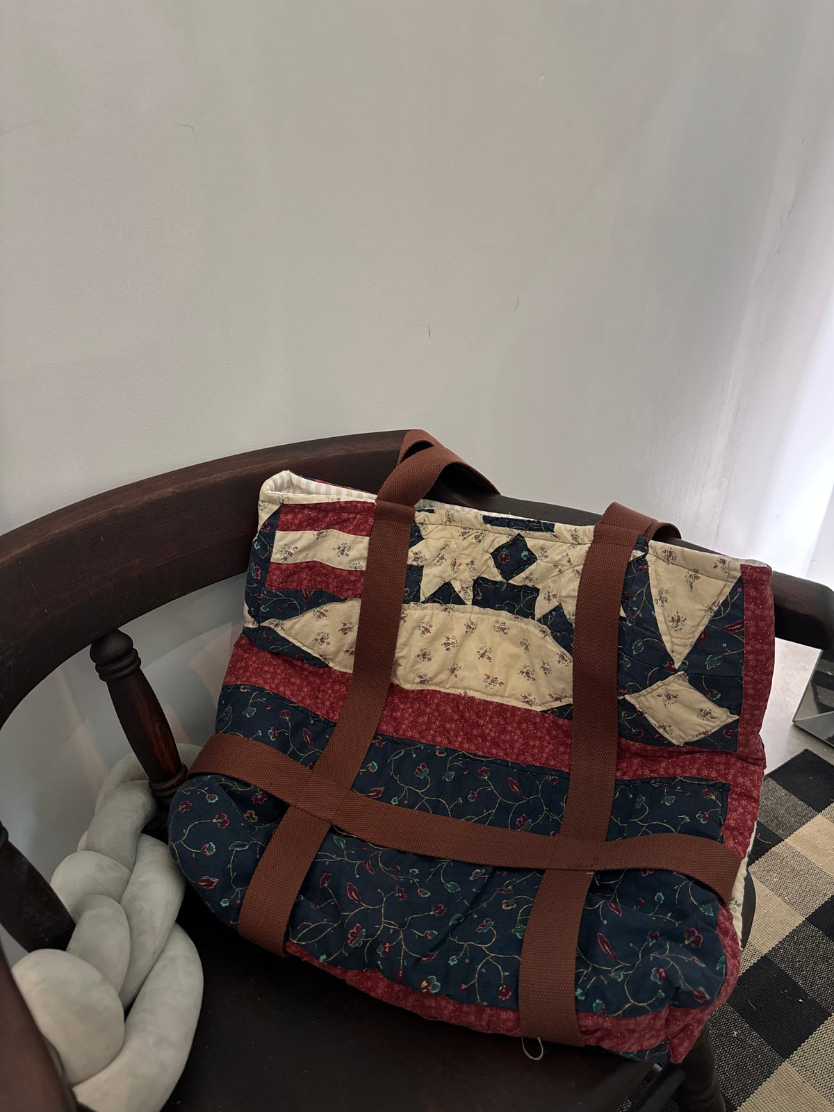 Haselden Handcrafted Vintage Quilted Hat Holder Tote Bag
