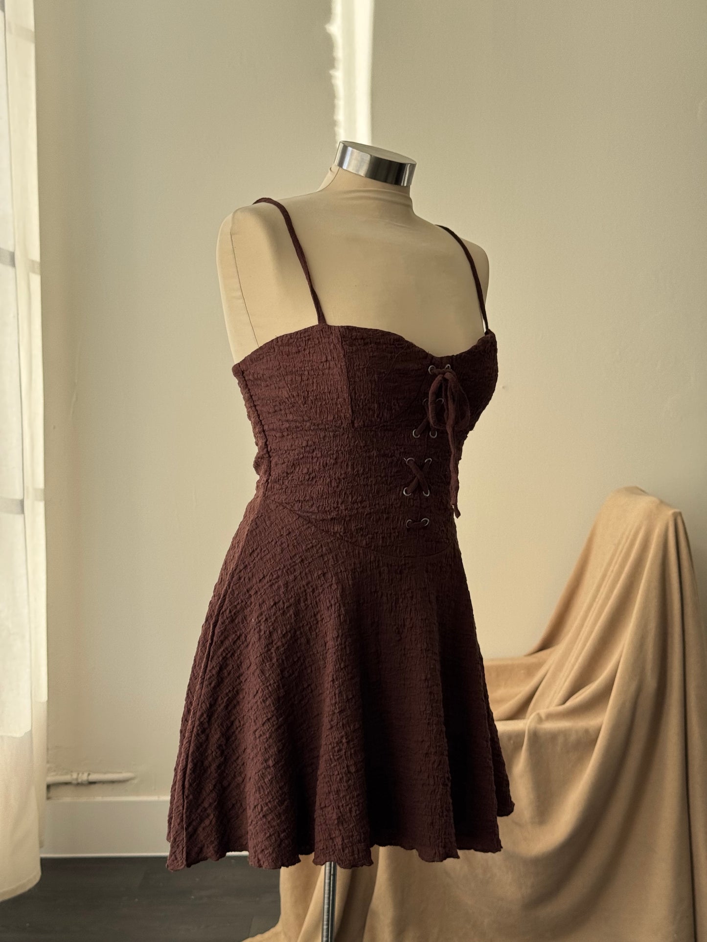 Kinsley Cotton Tie Front Mini Dress In Brown