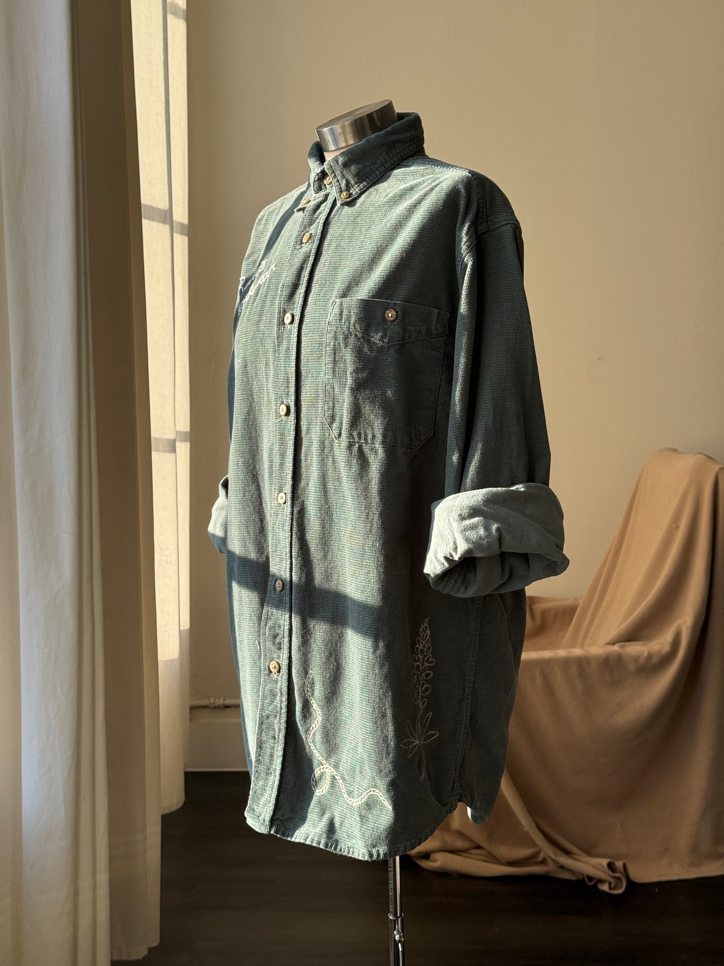 Jaxson Handcrafted Embroidered Rodeo Workwear Shacket In Forest Moss