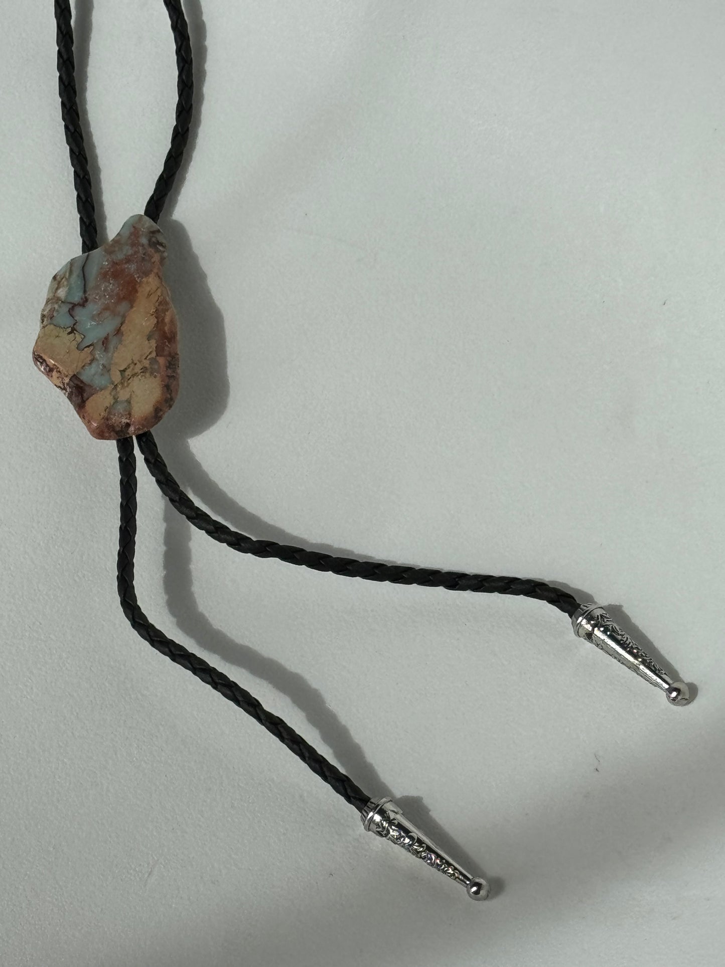 Ruth Natural Gemstone Silver Tips Bolo Tie In Aqua Brown Terra