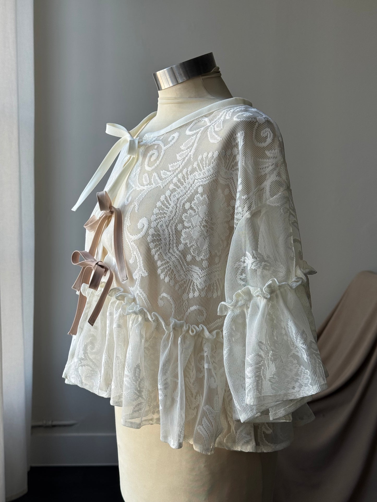 Eliza Vintage Lace Handcrafted Ruffle Top In Napoleon Cream