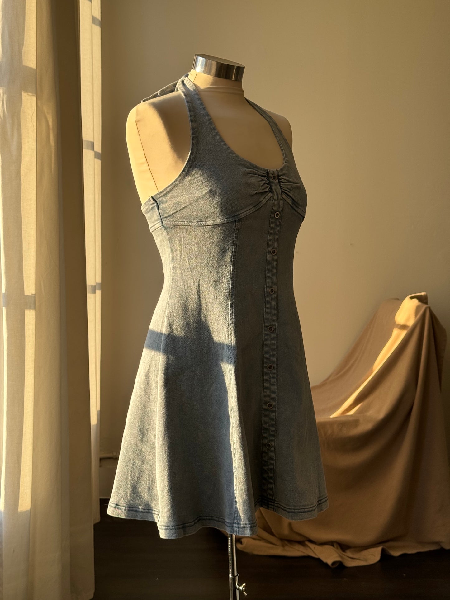 Kimberly Cotton Halter Denim Dress