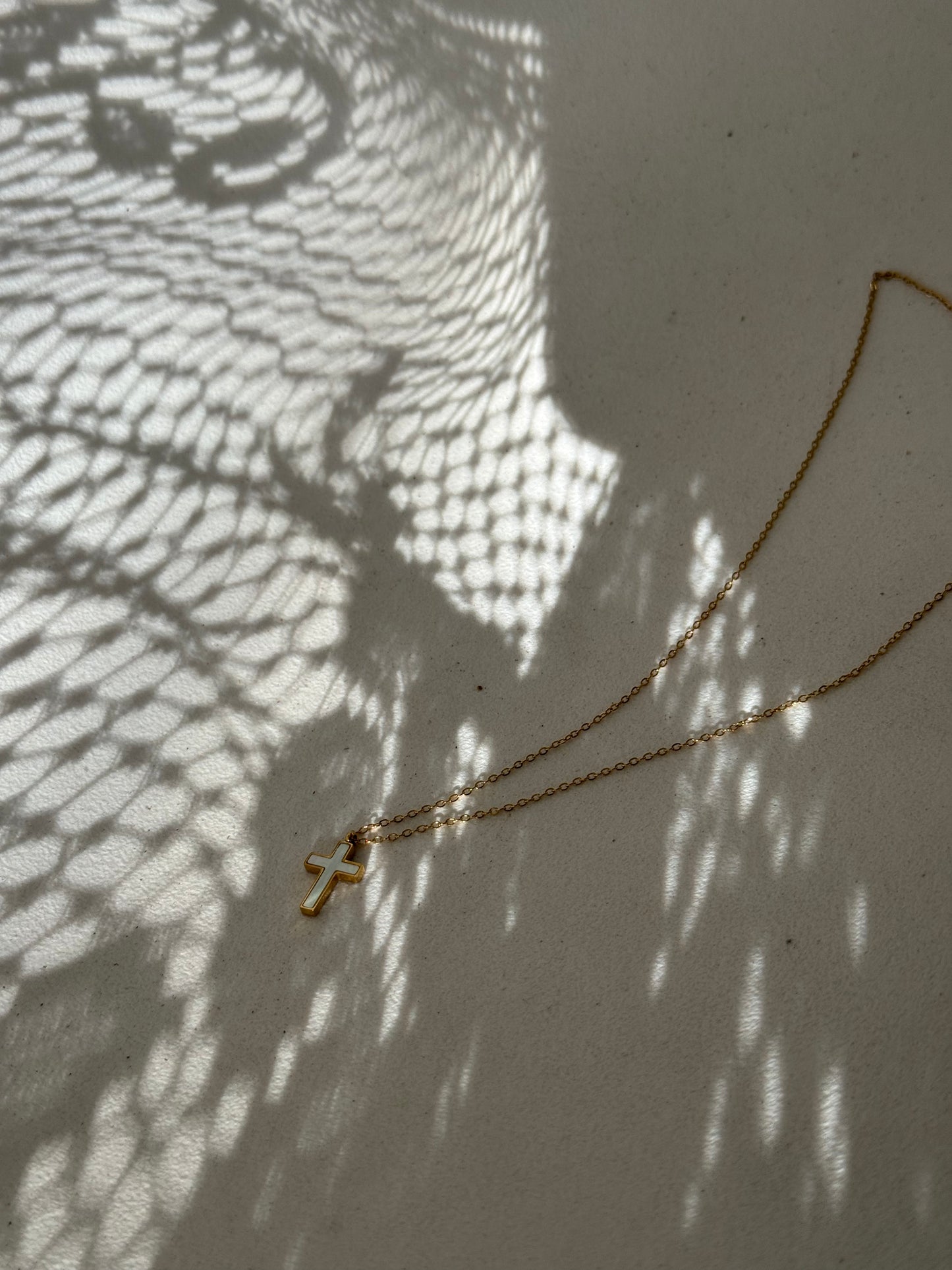 Oliver Mother Of Pearl 18k Stainless Steel Waterproof Cross Necklace In Gold