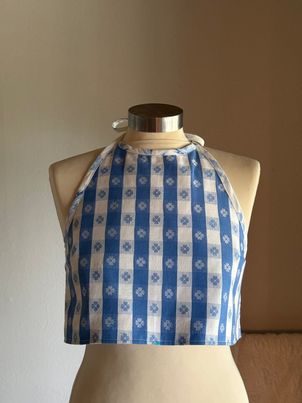 Brenda Handcrafted Vintage Halter Crop Top In Classic Gingham￼