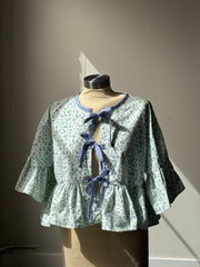 Joycie Vintage Cotton Handcrafted Ruffle Top In Green (1st)