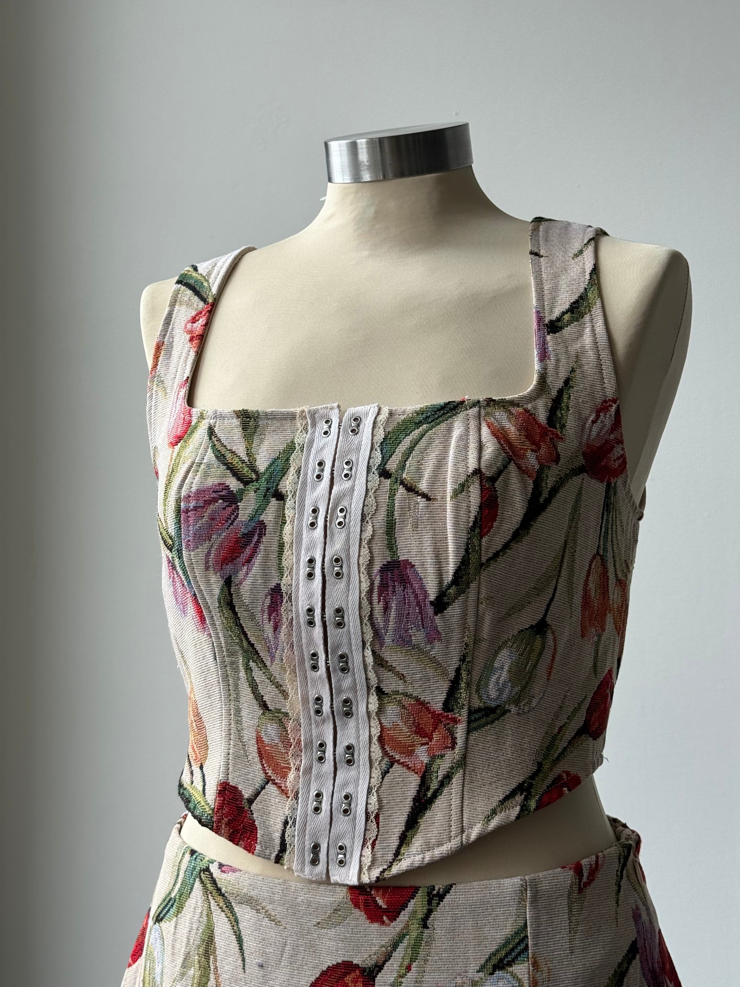 Sabrina Tulip Floral Corset Top In Taupe