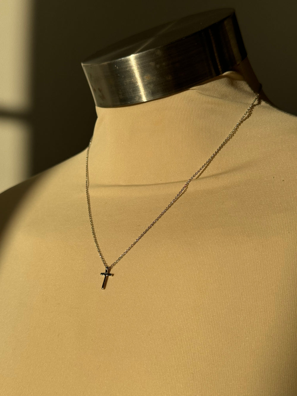 Able White Gold Dipped Mini Cross Necklace In Silver