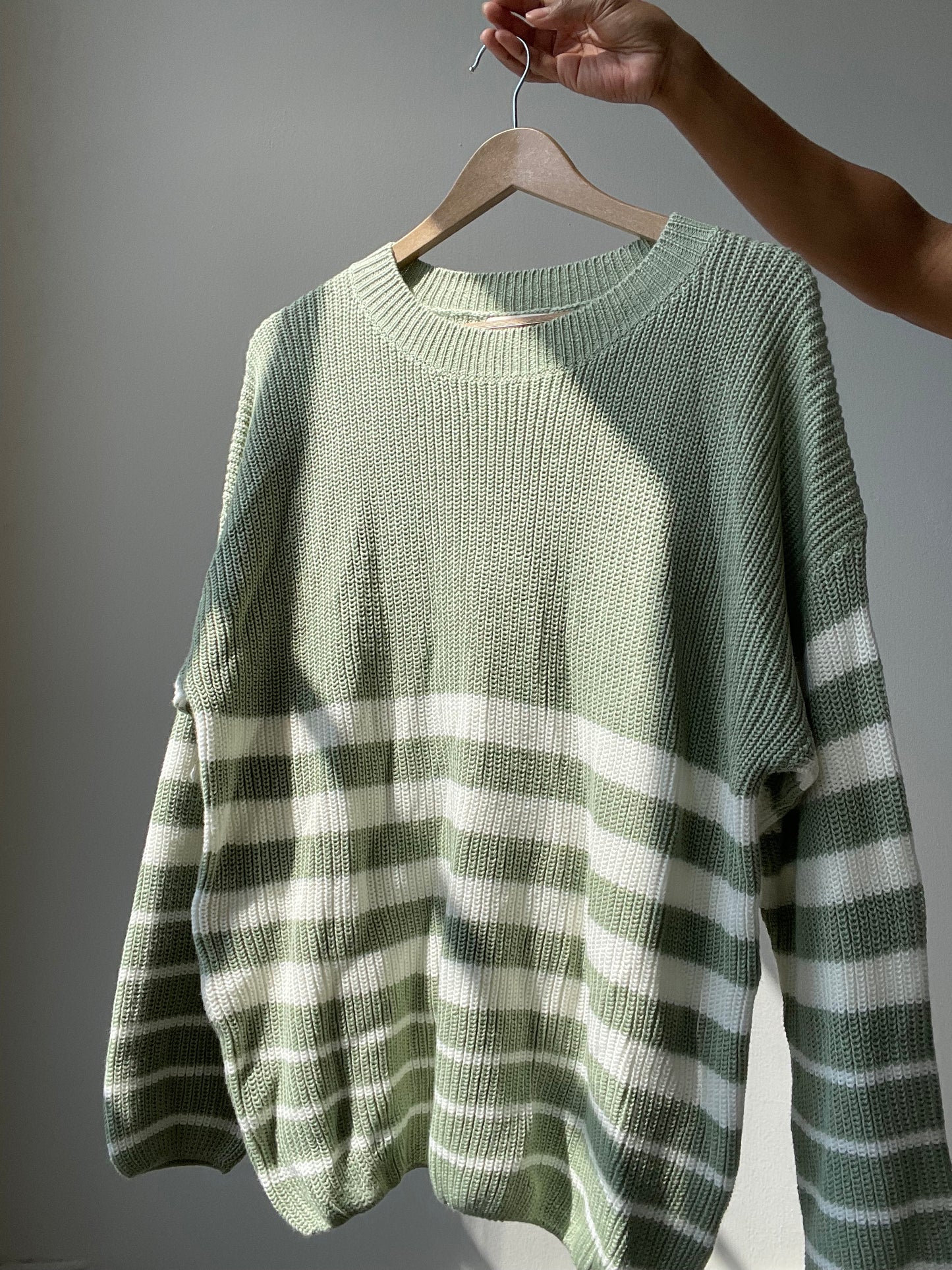 Rowlett Cotton Oversized Striped Knit Sweater In Sage