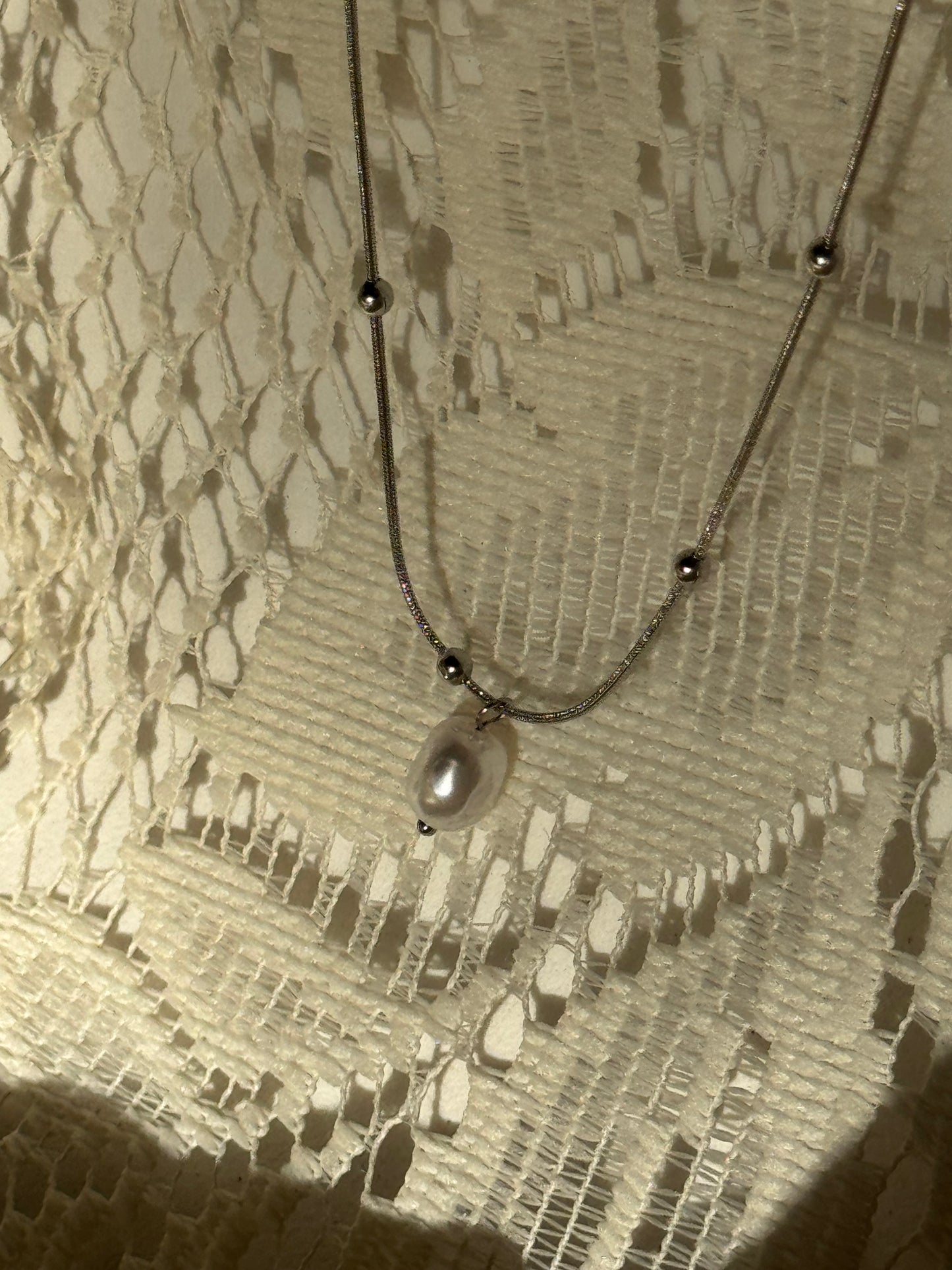 Helena 18k Stainless Steel Waterproof  Pearl Charm Necklace In White Gold Silver￼