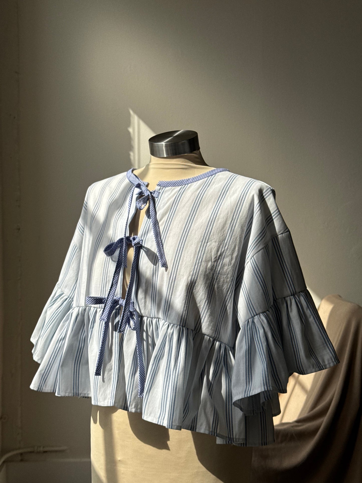 Joycie Vintage Handcrafted Striped Ruffle Top