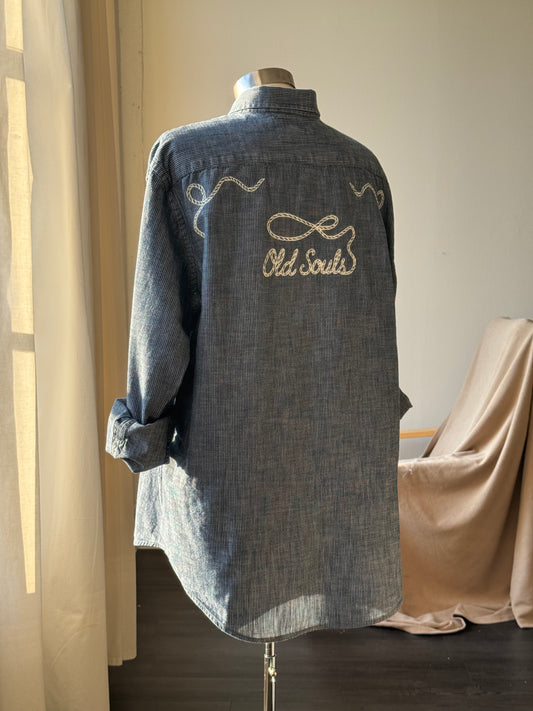 Jaxson Handcrafted Embroidered Old Souls Button Down In Deep Navy
