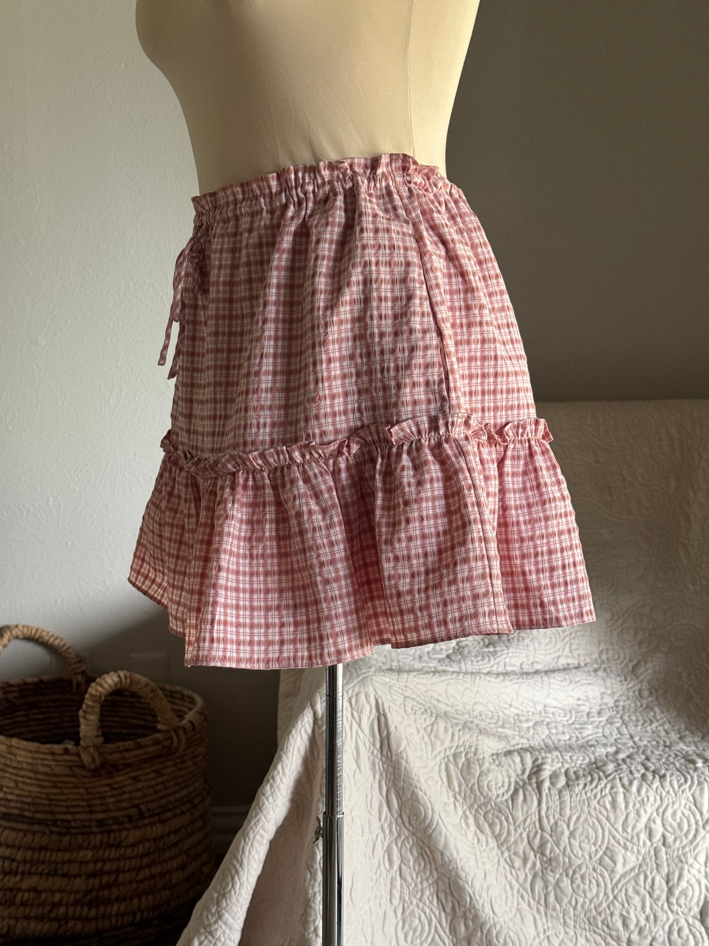 Fay Cotton Plaid Ruffle Skirt In Blush