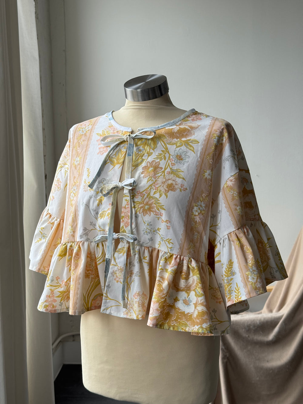 Joycie Vintage Cotton Handcrafted Ruffle Top In Melon (2nd)