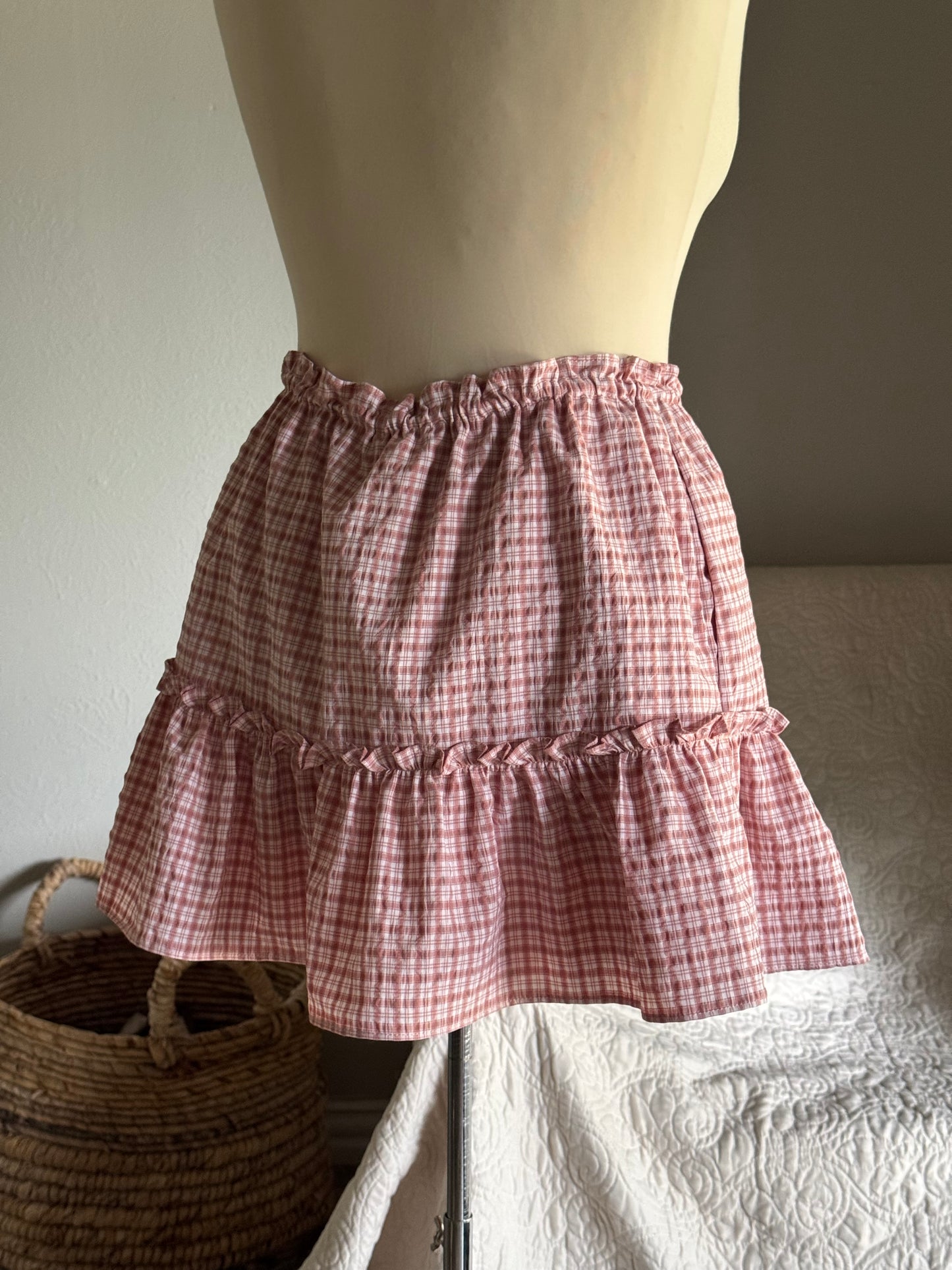 Fay Cotton Plaid Ruffle Skirt In Blush