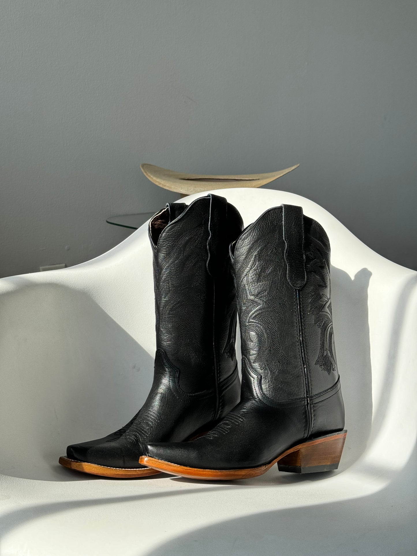 Abby Classic Genuine Leather Cowboy Boot In Midnight Black