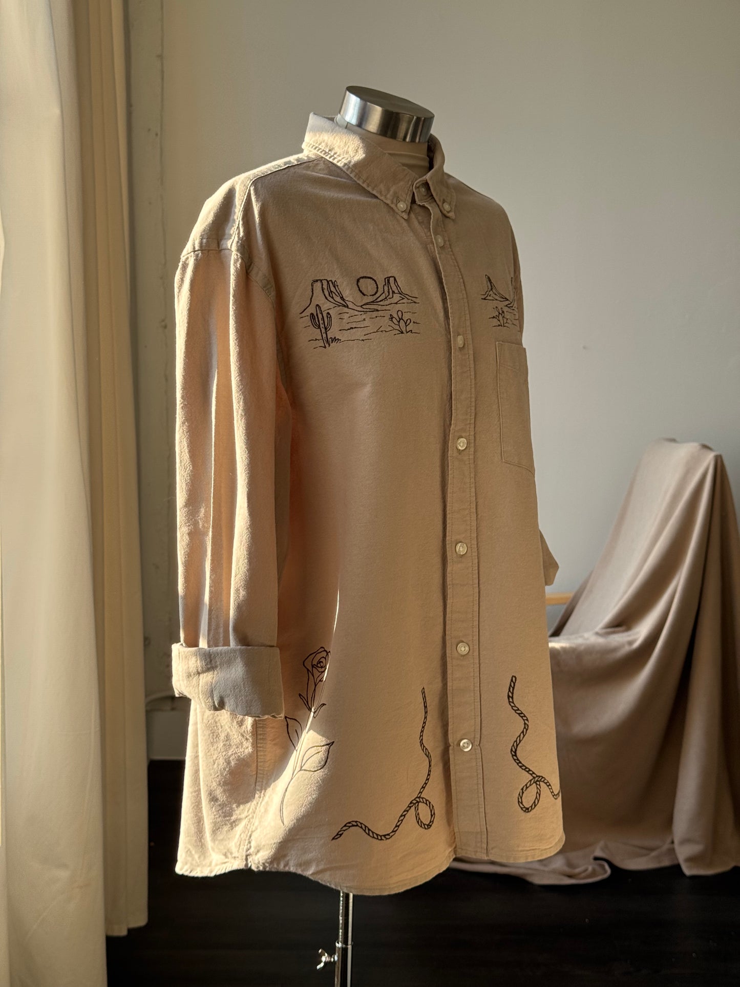 Jaxson Handcrafted Embroidered Button Down In Brown Sugar
