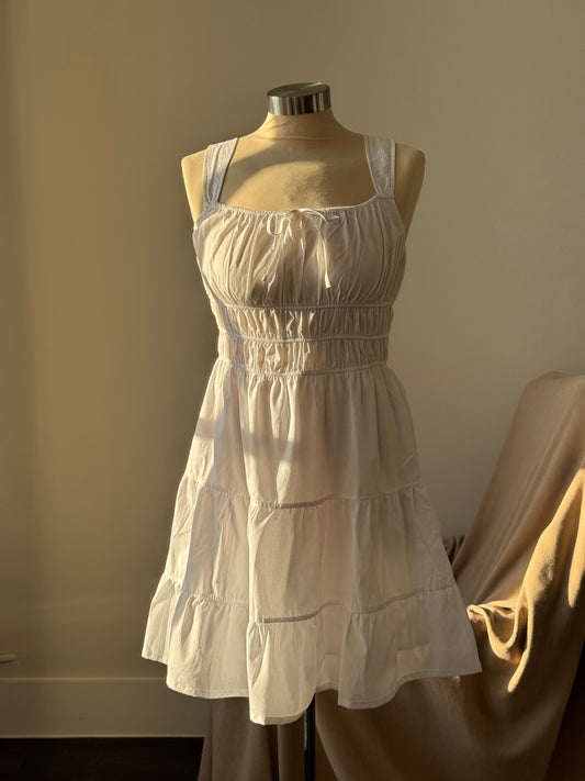 Michelle Cotton Rouged & Tiered Sun Dress In White