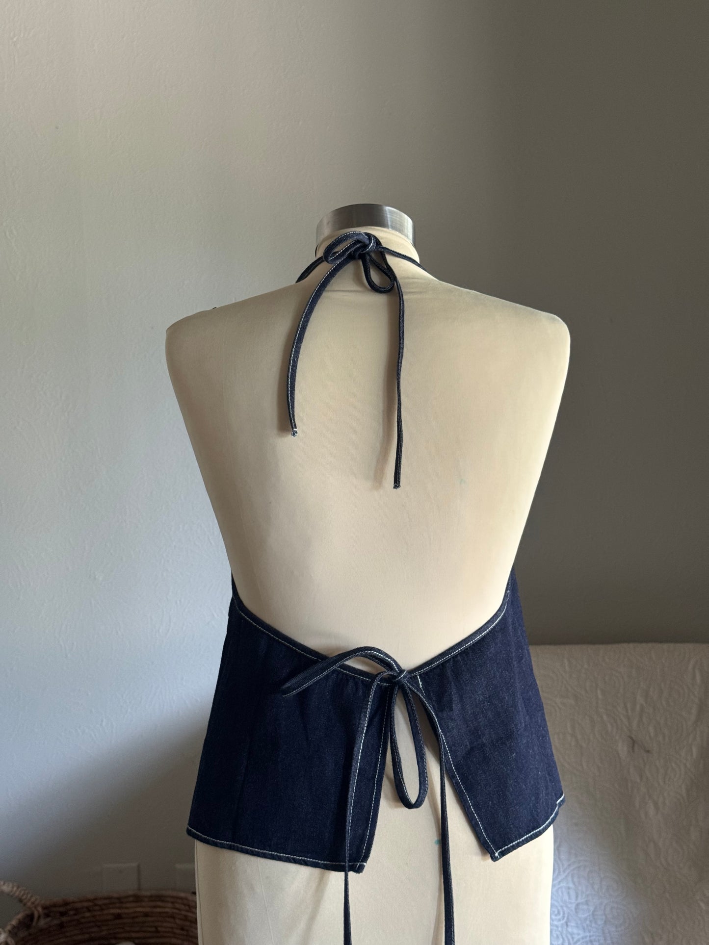 Amy Cotton Classic Halter Top In Midnight Denim