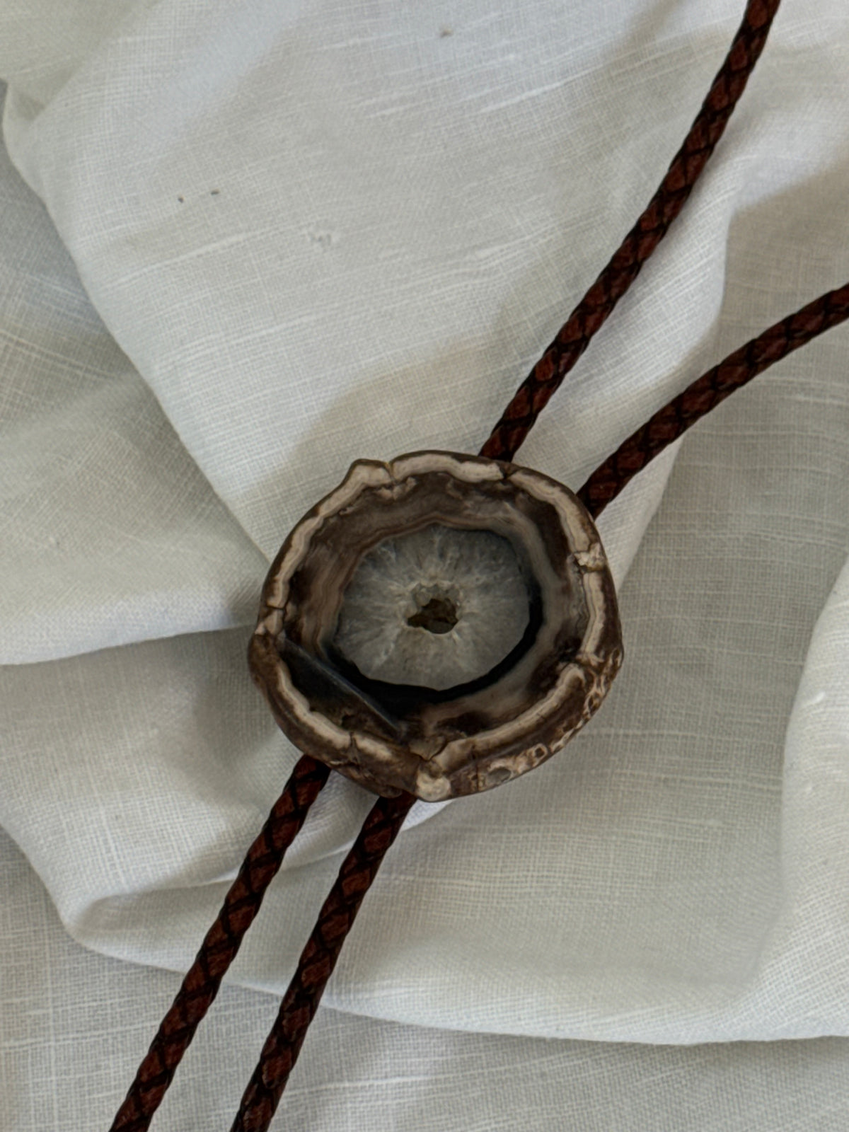 Handcrafted Agate Bolo Tie In Black Hole
