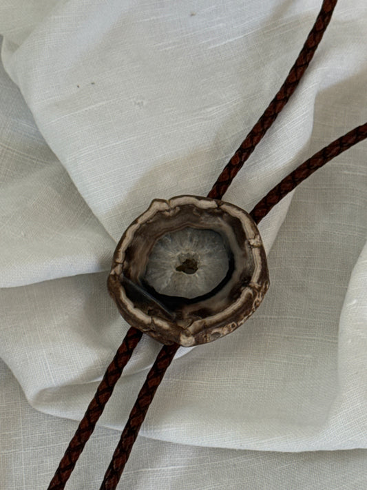 Handcrafted Agate Bolo Tie In Black Hole