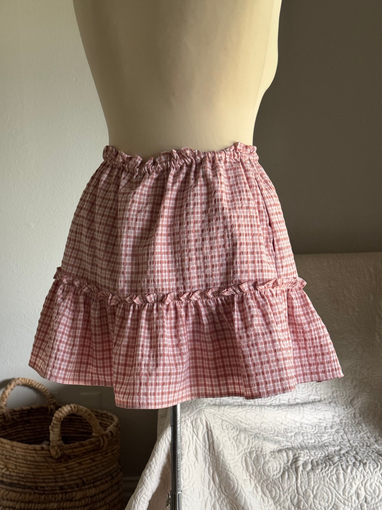 Fay Cotton Plaid Ruffle Skirt In Blush