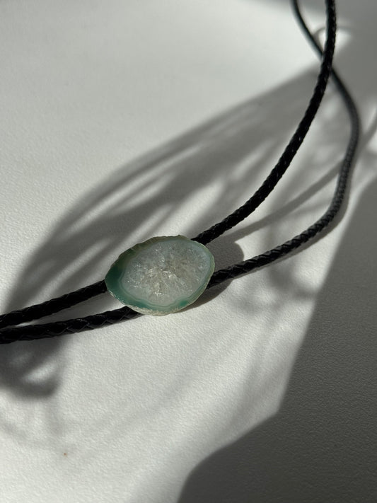 Caleb Handmade Agate Genuine Leather Bolo Tie In Sage