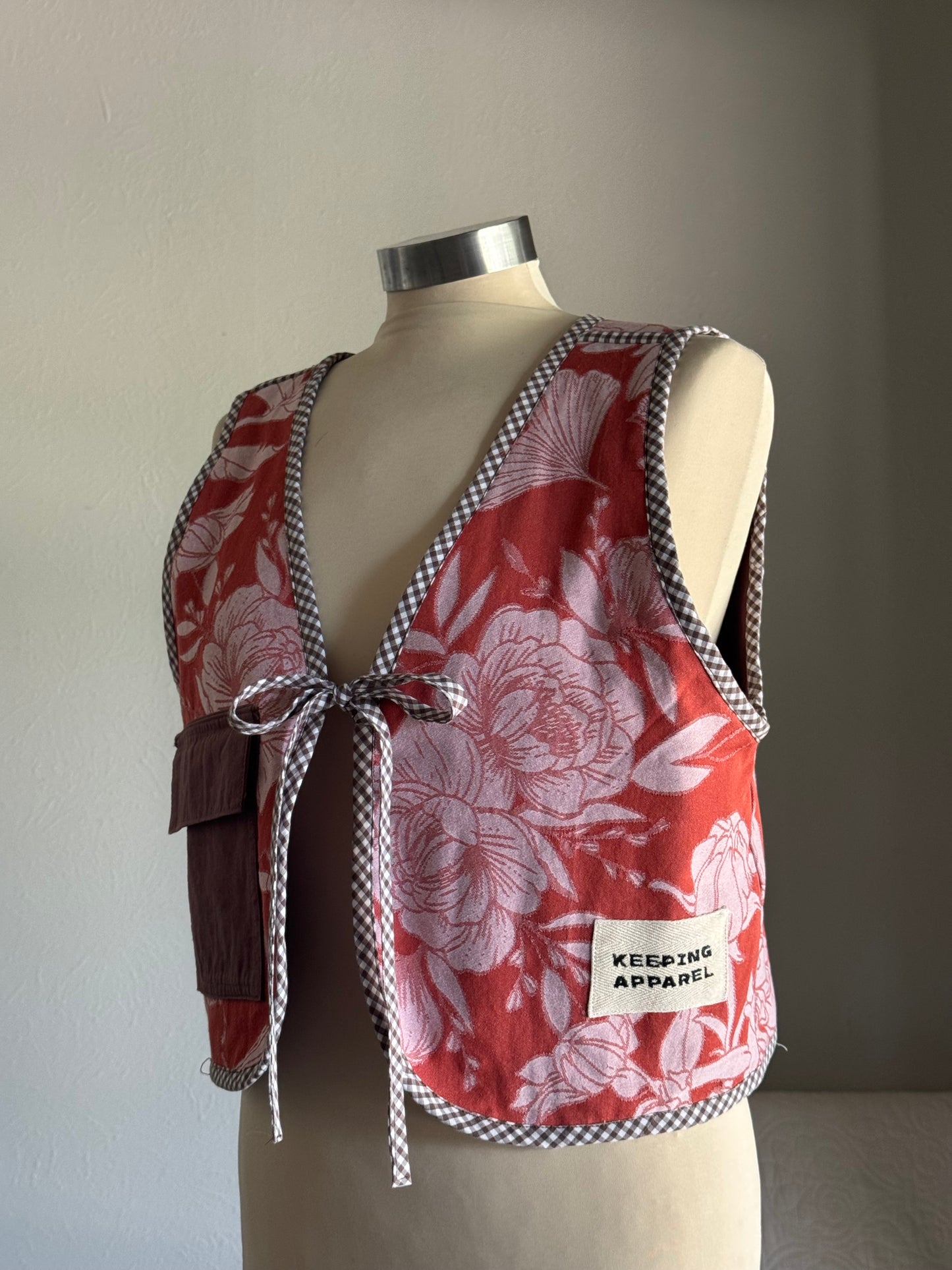O.L. Handcrafted Reversible Cargo Vest In Vintage Floral Brown