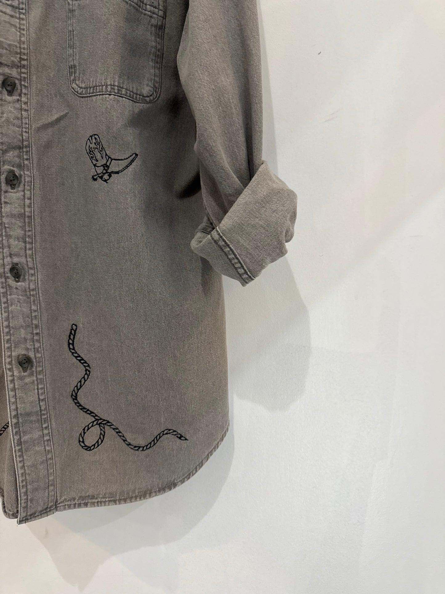 Jaxson Handcrafted Embroidered Button Down Long Sleeve Denim Shirt