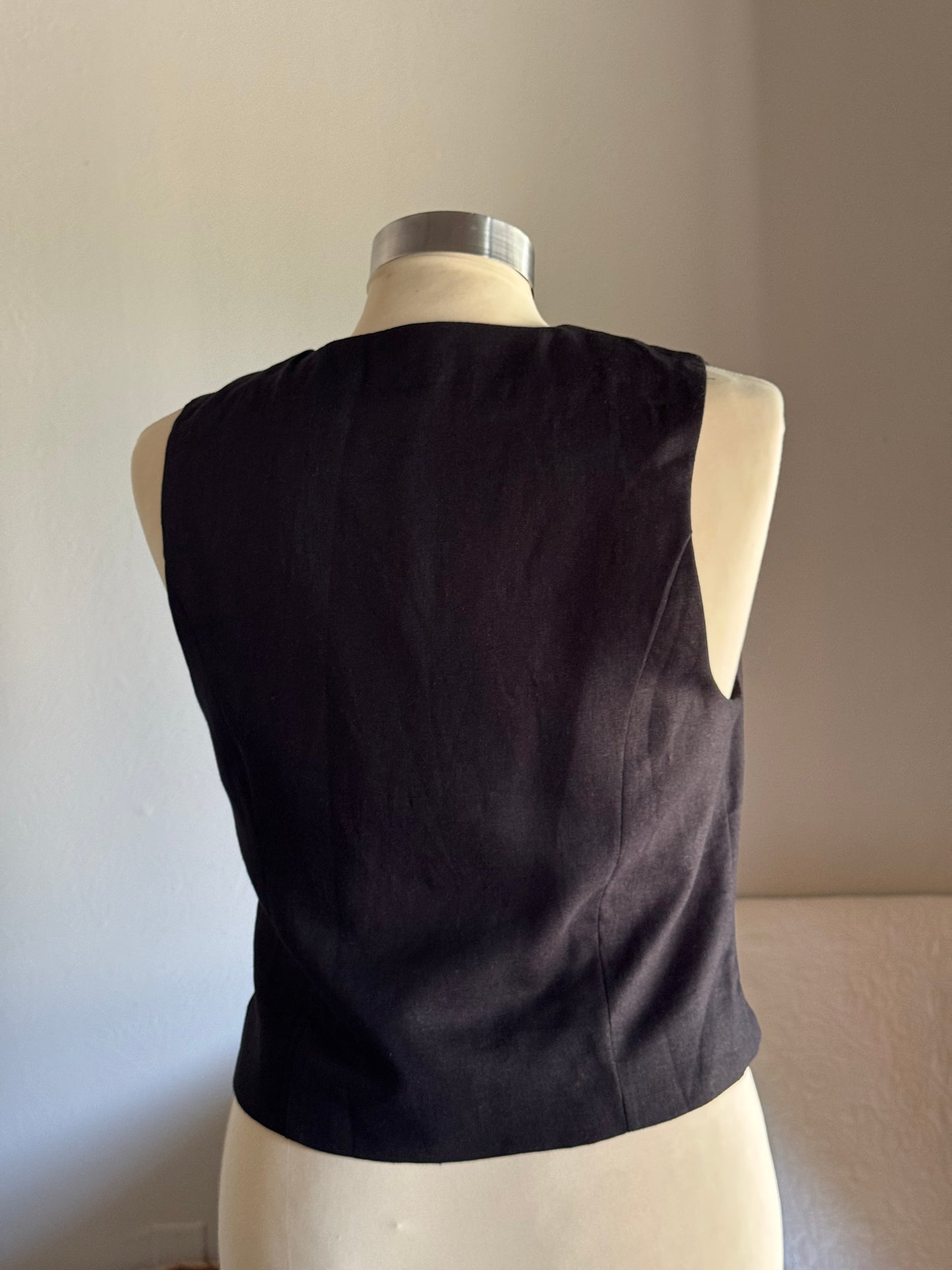 Jolene Linen Tie Front Bead Vest In Black