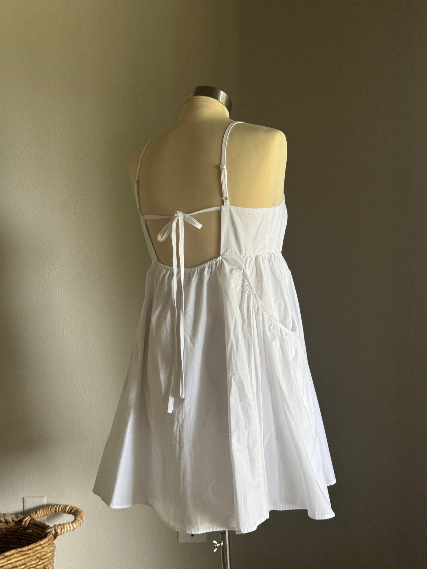 Karina Cotton Button Front Open Back Dress In White