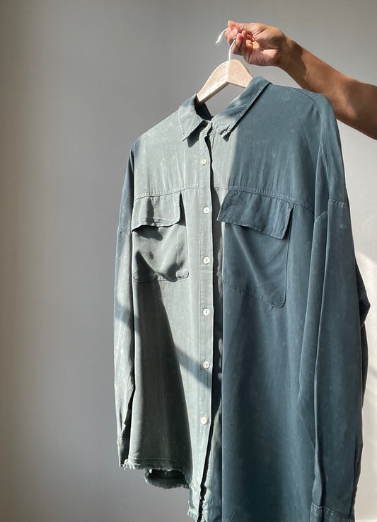 Landon Oversized Long Sleeve Button   Down In Vintage Green