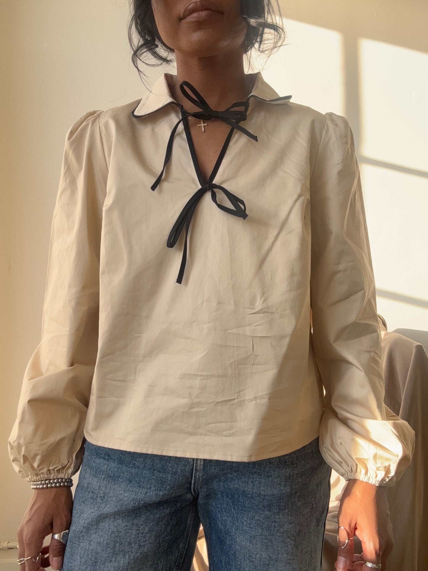 Priscilla Cotton Tie Top In Taupe