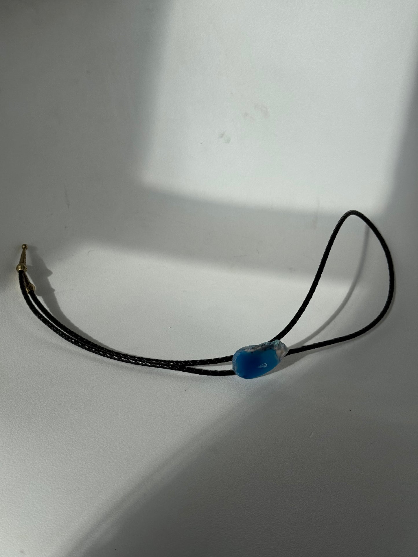 McCale Handmade Agate Genuine Leather Bolo Tie In Deep Blue