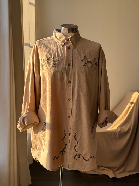 Jaxson Handcrafted Embroidered Button Down In Brown Sugar
