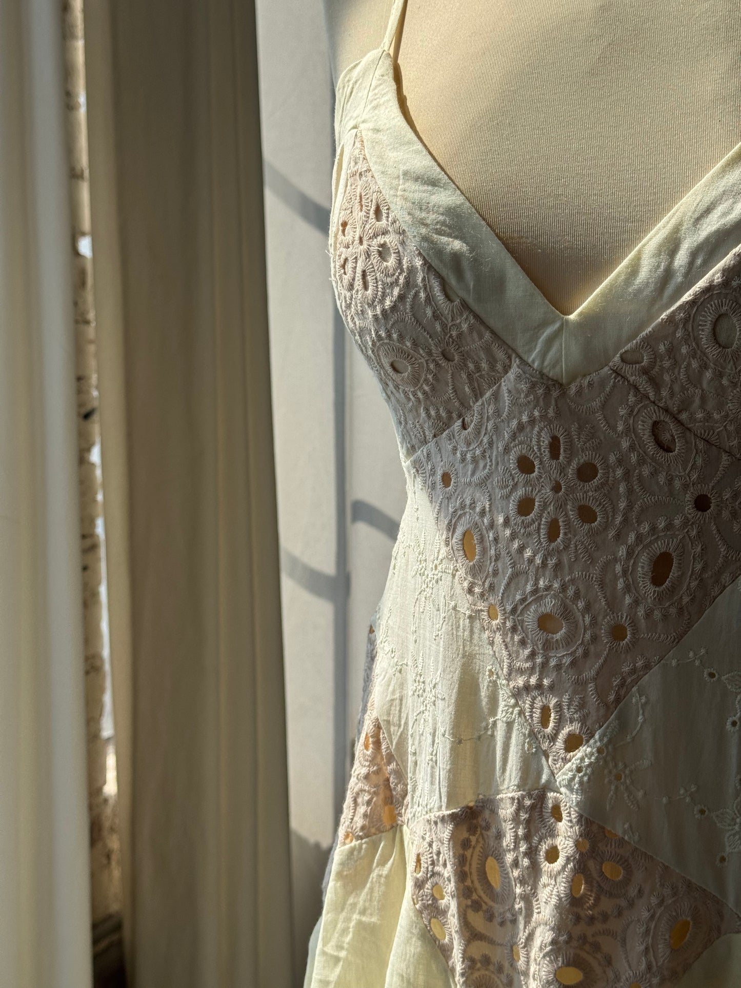 Jelena Cotton Eyelet Open Back Maxi Dress In Vintage Ivory