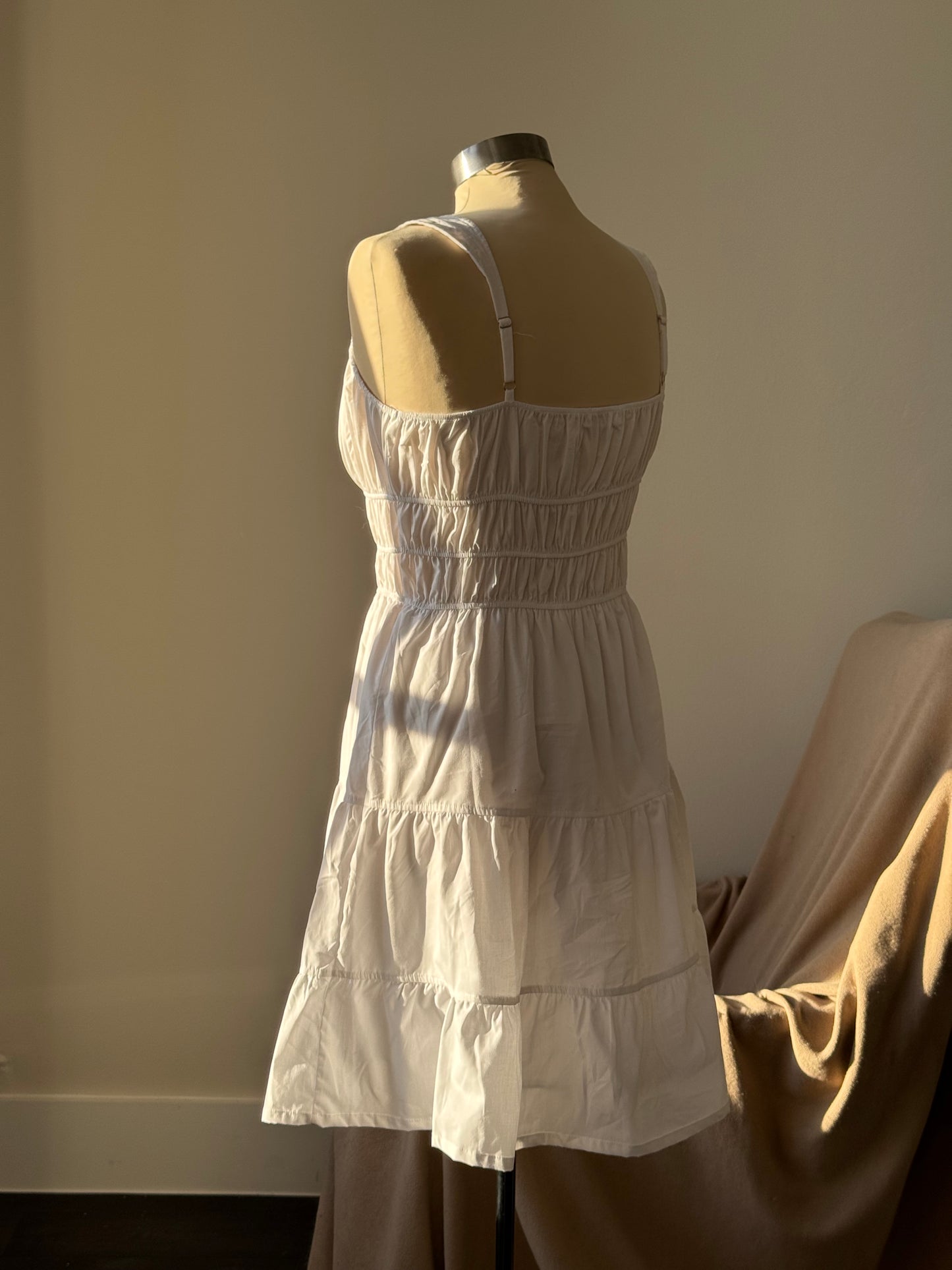 Michelle Cotton Rouged & Tiered Sun Dress In White