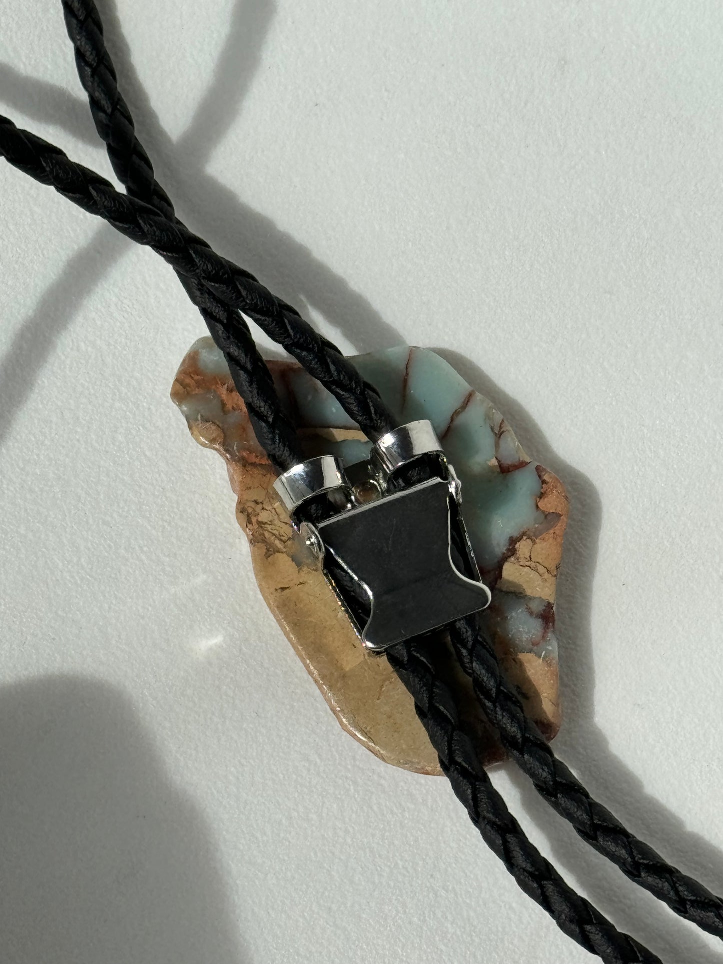 Ruth Natural Gemstone Silver Tips Bolo Tie In Aqua Brown Terra