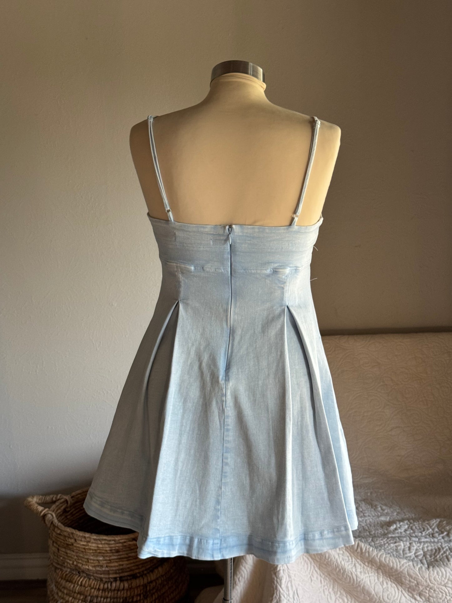 Melissa Cotton Pleaded Mini Denim Dress In Acid Blue