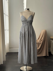 Cherie Cotton Striped Midi Dress In Midnight Navy