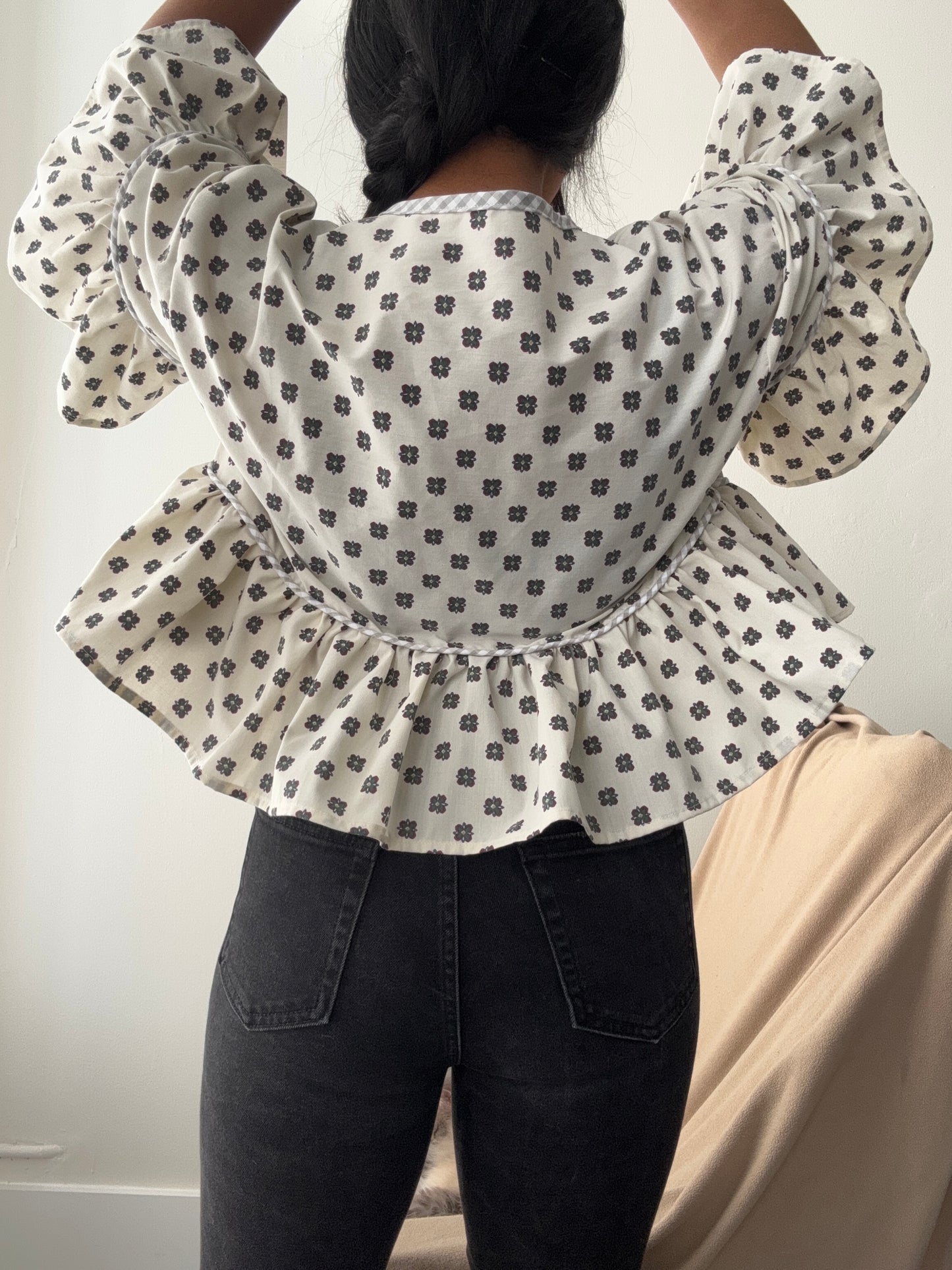 July Cotton Handmade Ruffe Top In Vintage Ivory