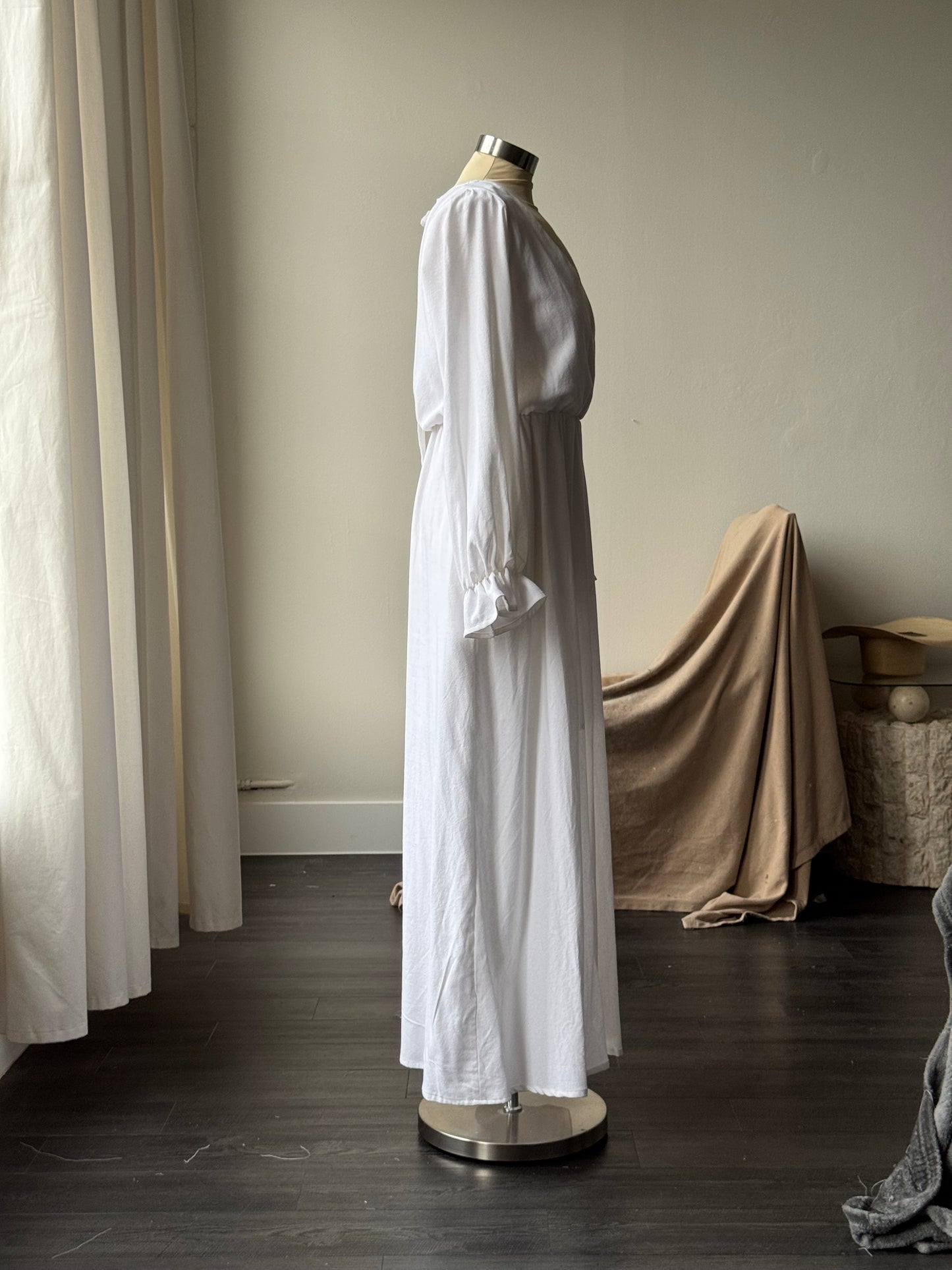 Marie Cotton & Linen Handcrafted Maximize Dress In White