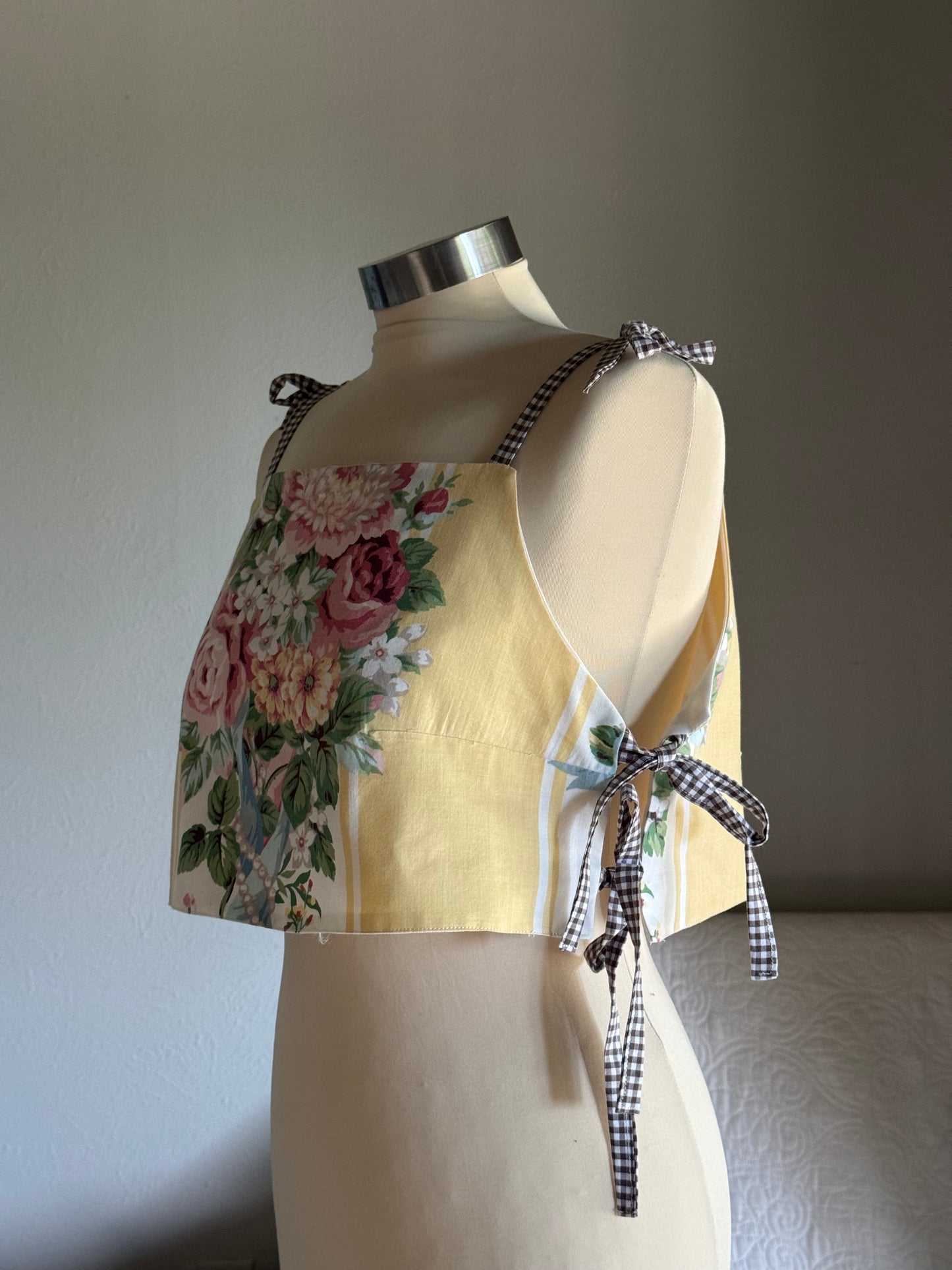 Katie Handcrafted Vintage Side Tie Crop Top