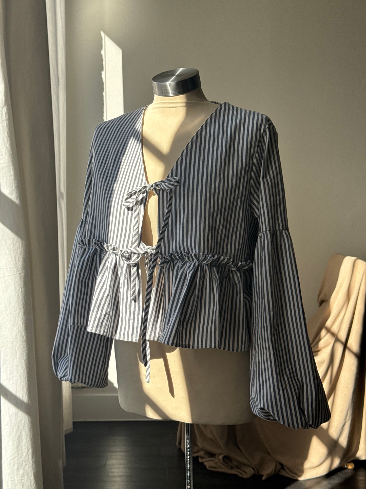 Brenda Faye Vintage Lantern Sleeve Ruffle Tie Front Top