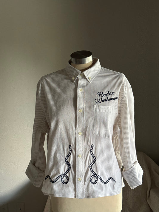 Lawrence Handcrafted Cropped Cotton Embroidered Button Down