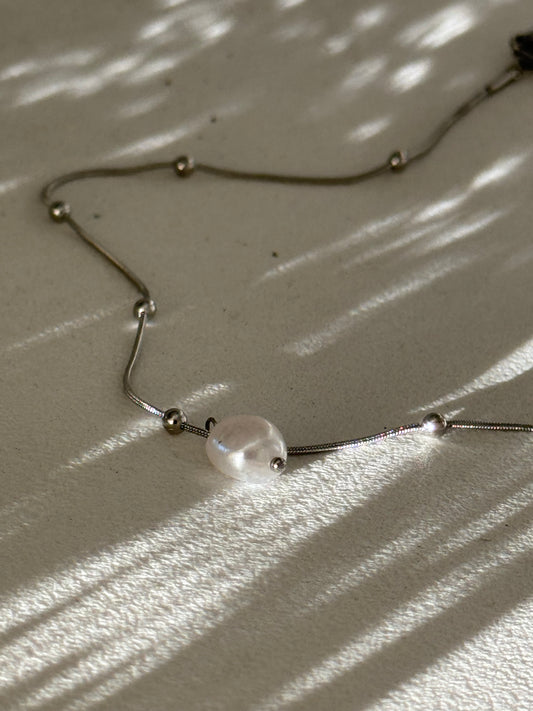 Helena 18k Stainless Steel Waterproof  Pearl Charm Necklace In White Gold Silver￼