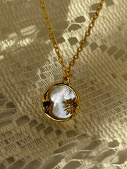 Star & Moon Mother Of Pearl Charm Necklace In Gold