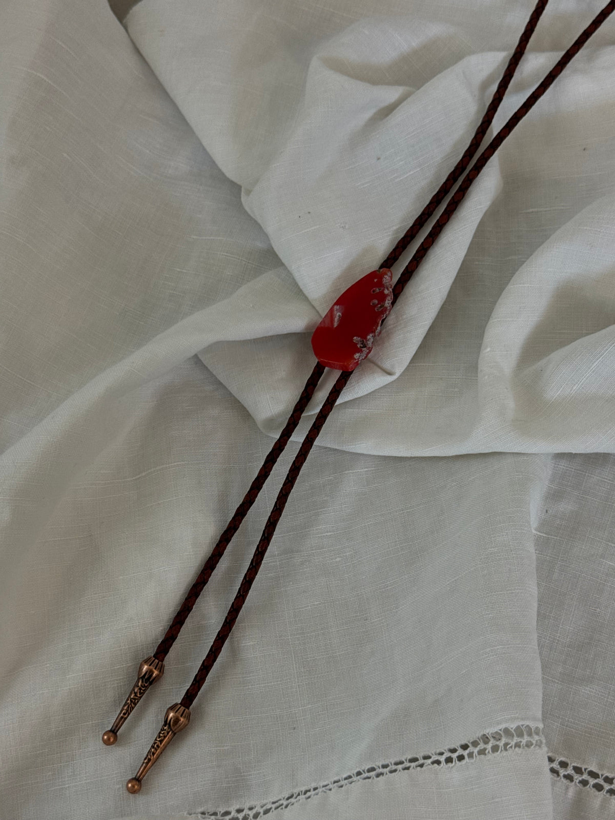 Handcrafted Agate Bolo Tie In Red Sea