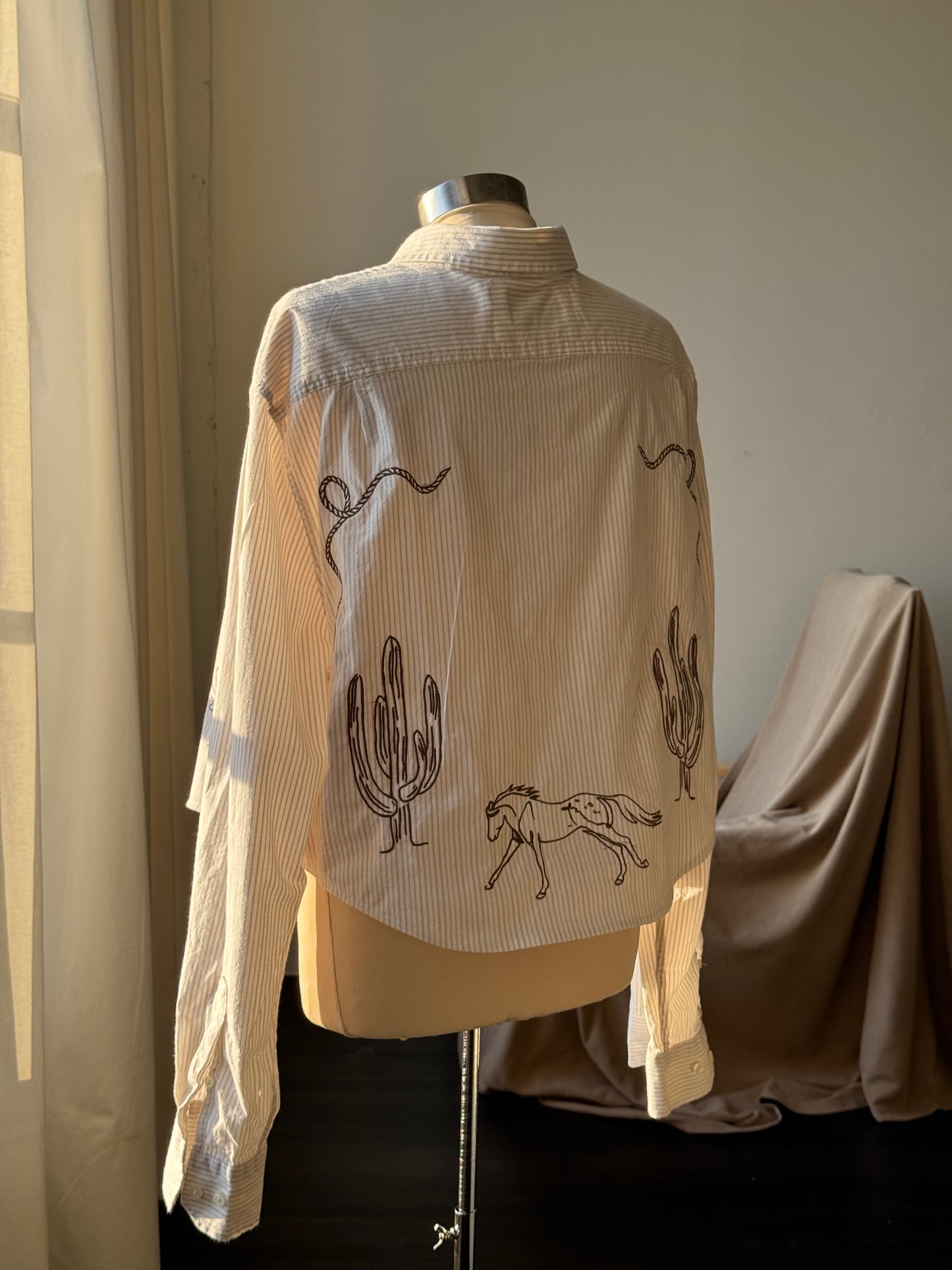 Judy Handcrafted Cropped Striped￼Button Down Long Sleeve