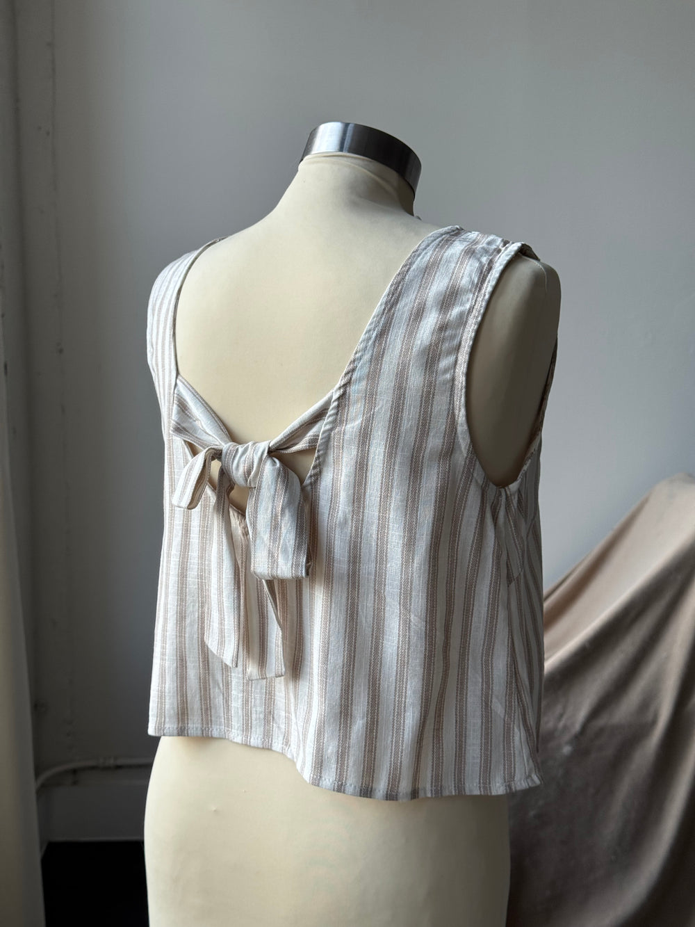 Charlie Linen Open Tie Back Stripped Tank Top
